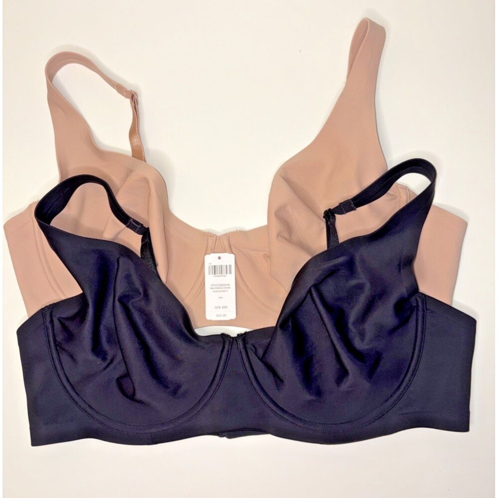 (2) Soma Essentials Unlined Scoop Balconette Bras 42D Black Beige Underwire